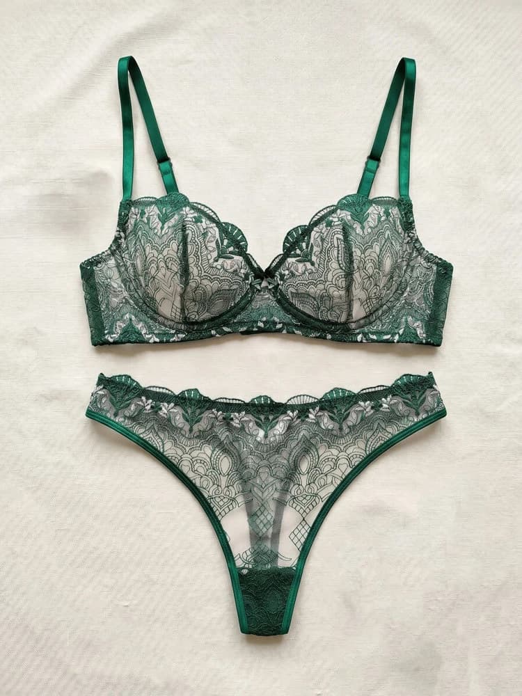 Ensemble de lingerie sexy de luxe pour femme Belamimi avec soutien-gorge à armatures brodé, push-up,