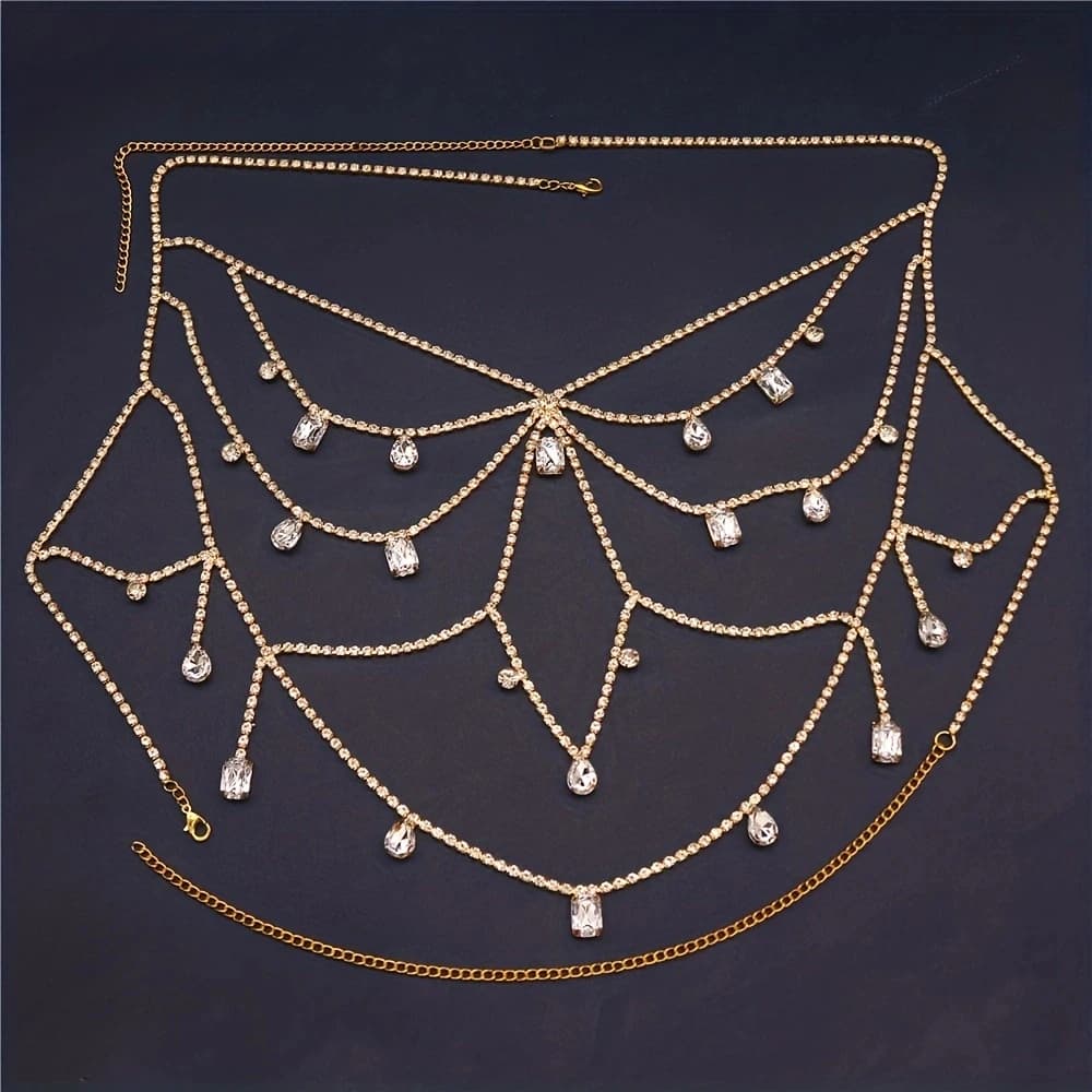 Harnais de chaîne de corps pour femmes, chaîne de poitrine brillante, accessoires Sexy, bijoux de ta