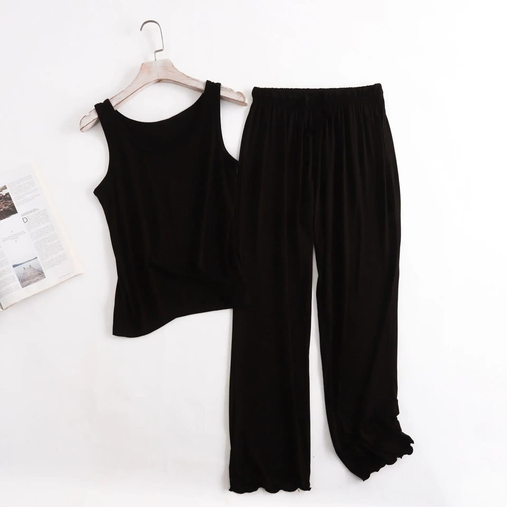 Pyjama Modal pour Femme, Vêtements de Nuit d'Été, Nuisette, Ensemble Deux Pièces, Tenue de Maison, N