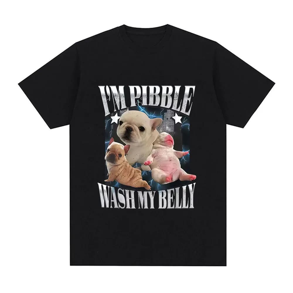 T-shirt imprimé My Belly Dog Meme Funny Pibble Wash pour femme, T-shirts vintage à la mode, à manche