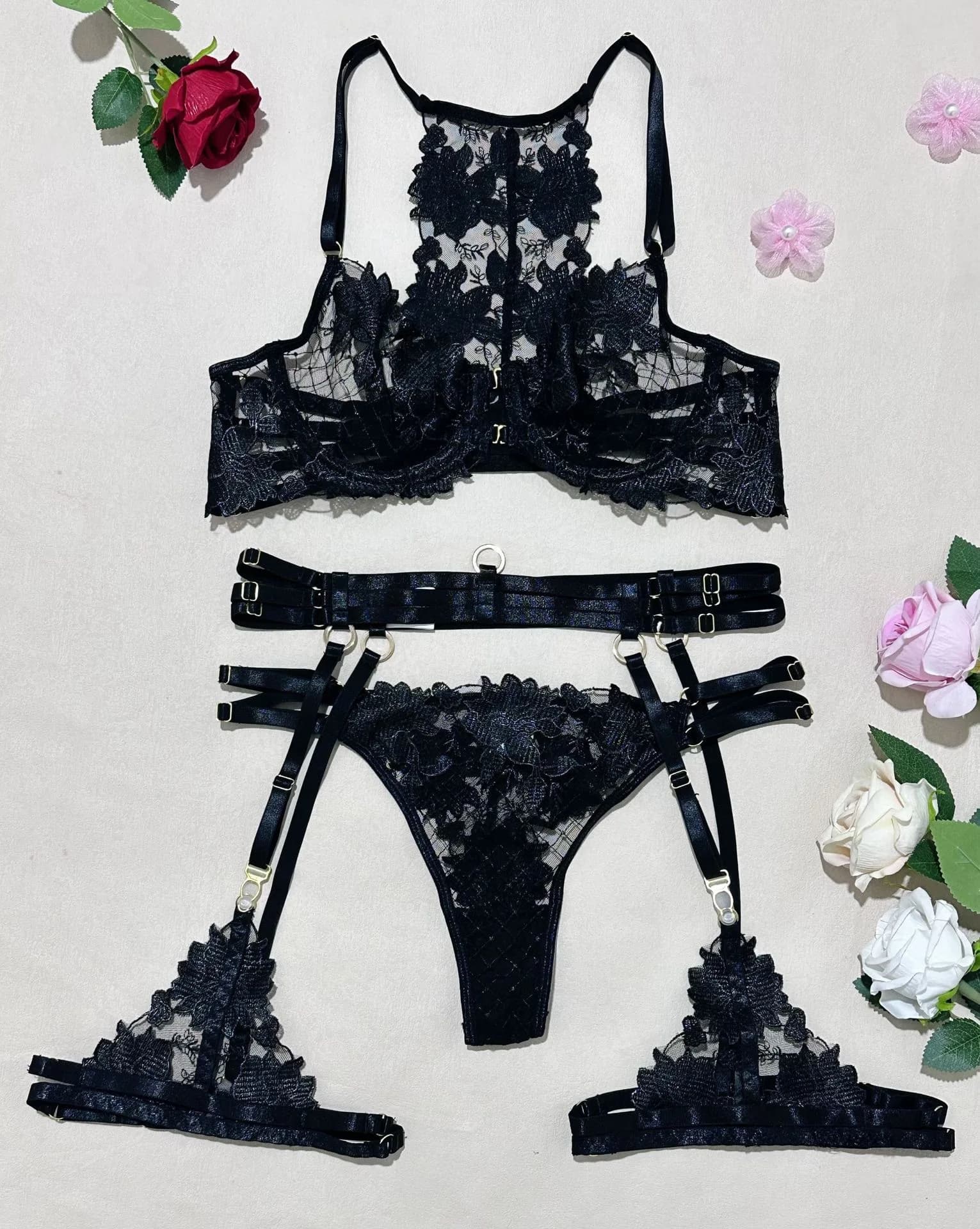 Bikini mode complexe artisanat broderie sangle croisée Lingerie Sexy push-up à armatures ensemble de