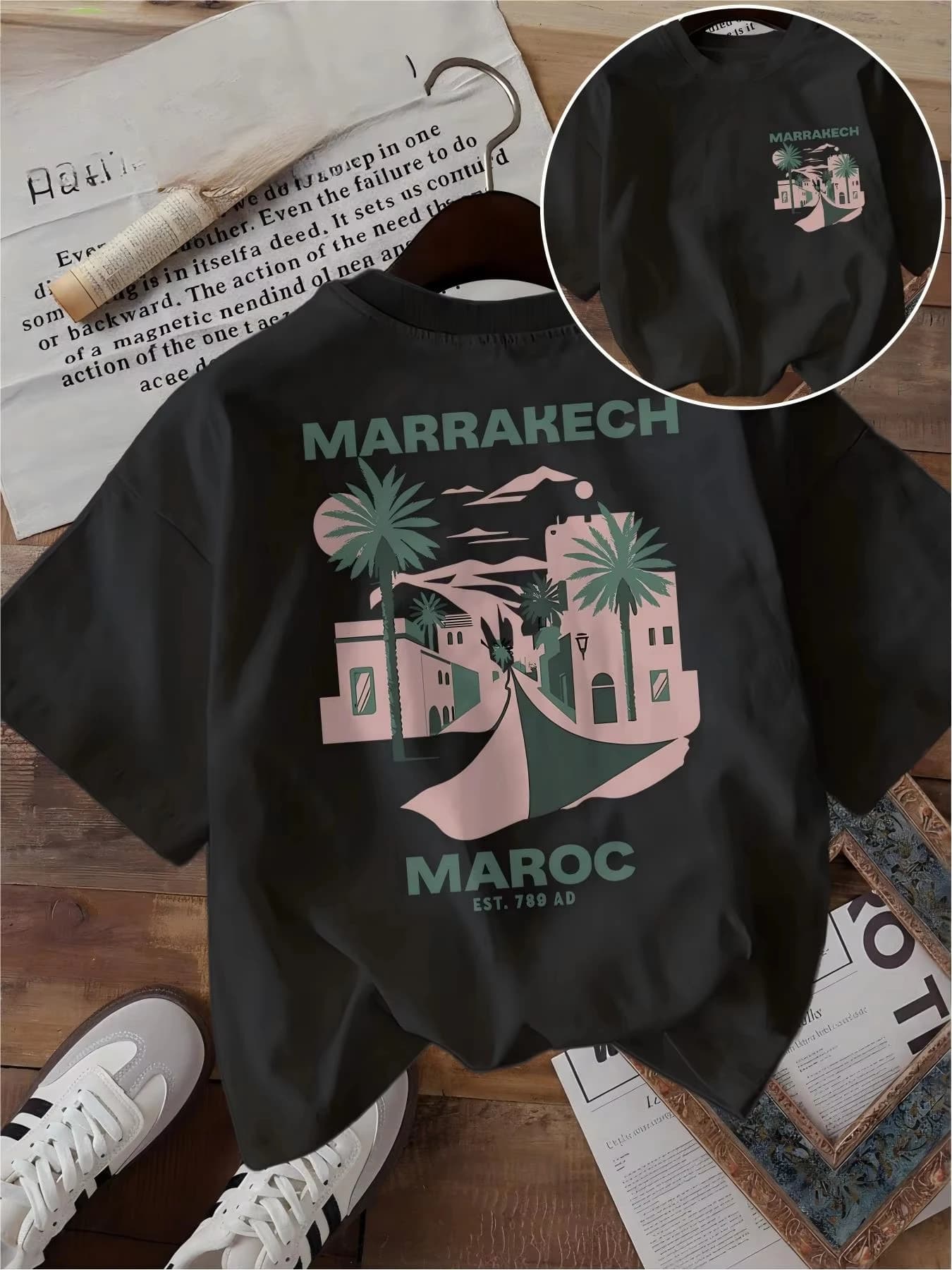 T-shirt Marrakech Maroc – Motif humoristique vintage voyage au Maroc, palmier du désert, Harajuku – 