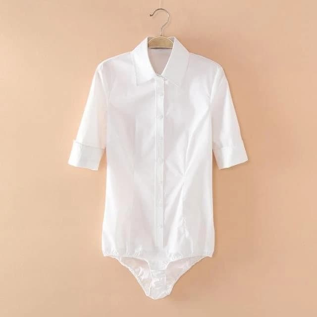 Body Shirt à Manches sulfpour Femme, Sexy, Décontracté, Bureau, Slim, Bleu/Blanc, #2102, 2022