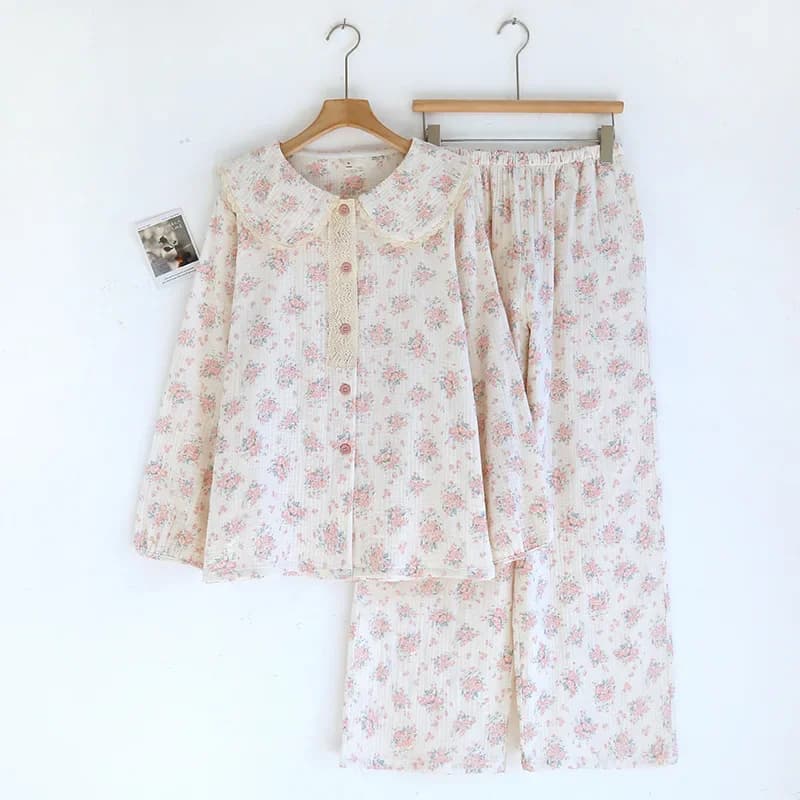Pyjama pour femmes, imprimé de dessin animé, mignon, vêtements de maison, col rond, pantalon à manch