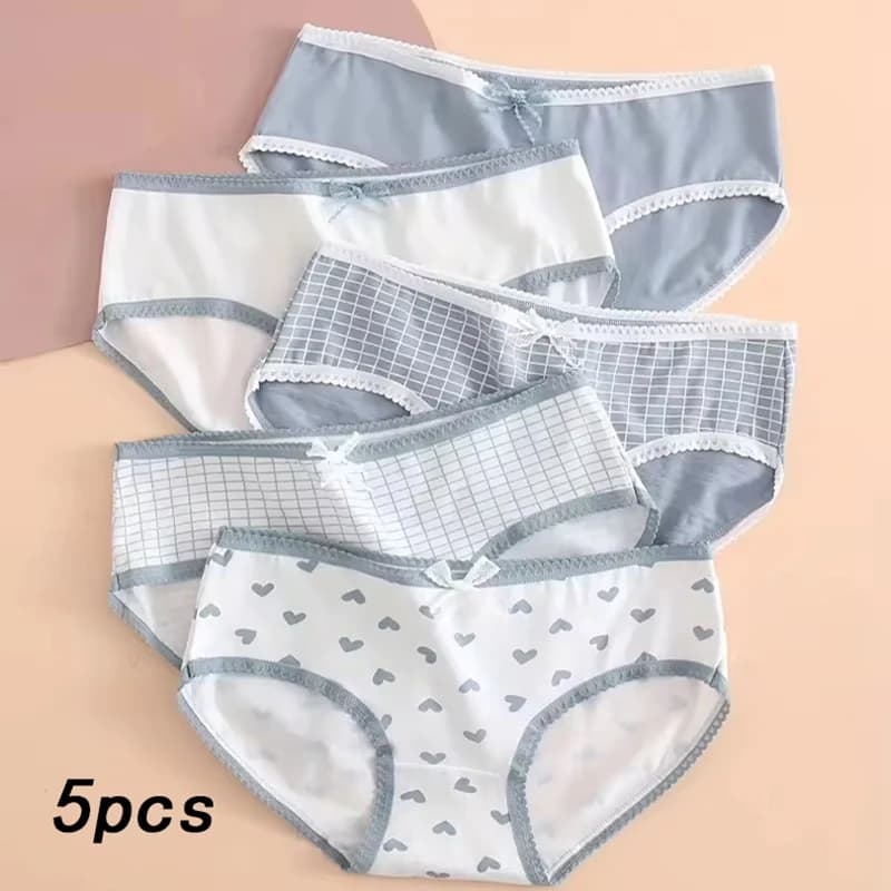 Lot de 5 culottes douces pour femmes, imprimé à carreaux cœur, respirantes et confortables pour le q