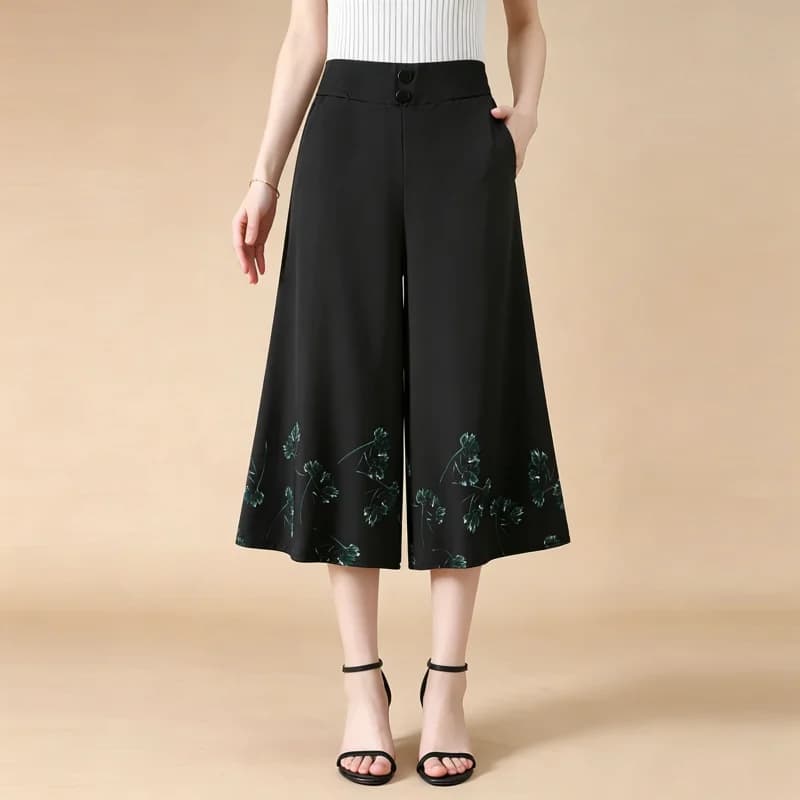 Pantalon palazzo capri taille haute pour femme, coupe large, imprimé floral, élégant et décontracté,