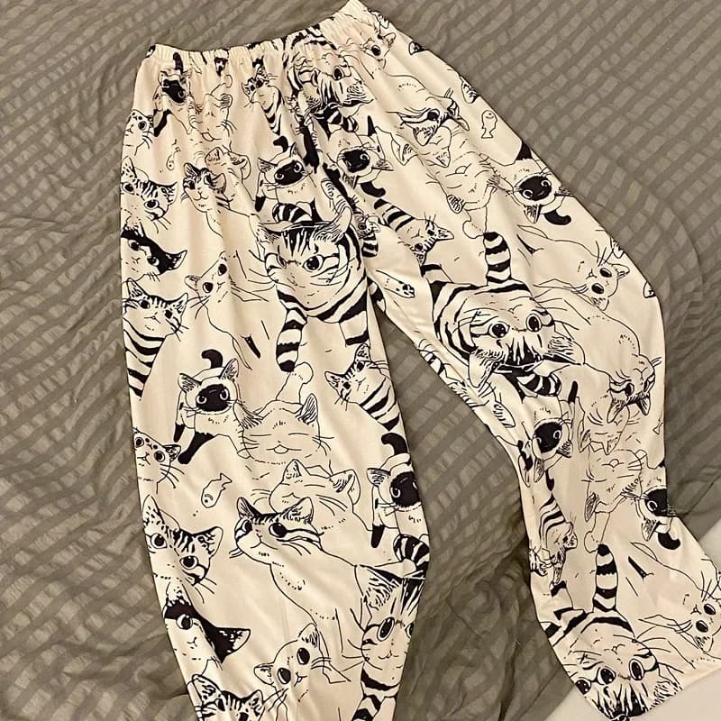Pantalon de pyjama femme dessin animé Moe chat grande bataille pantalon de pyjama femme étudiant pan