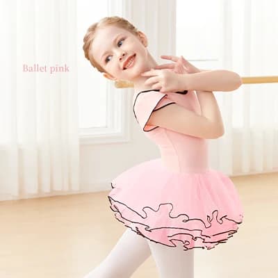 Justaucorps de Ballet rose pour filles, avec Tutu, body de danse à manches courtes pour petites fill