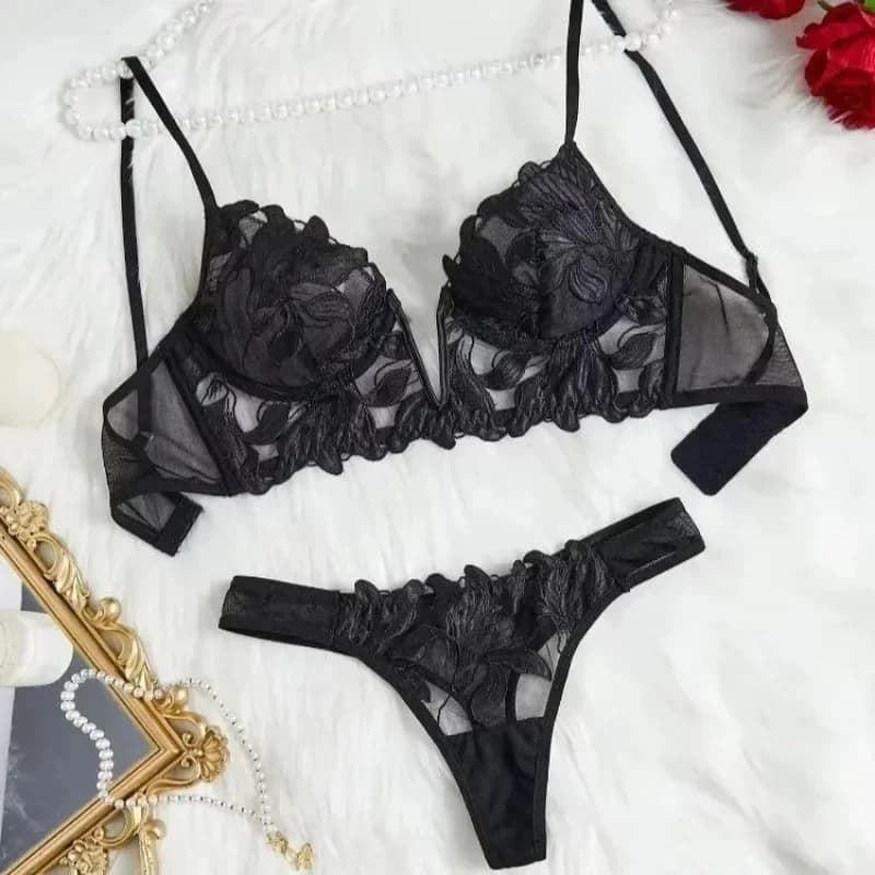 Ensemble de lingerie féerique florale Saint-Valentin : Culotte séduisante, nuisette sexy, ensemble d