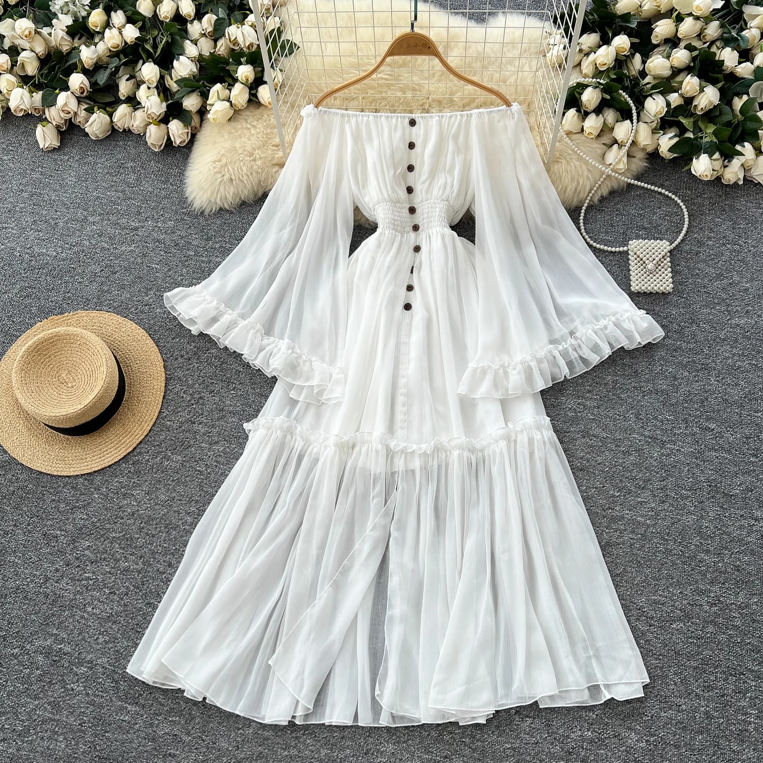Robe plissée à manches évasées, moulante, Sexy, épaules dénudées, élégante, soirée, mode Vintage, ét