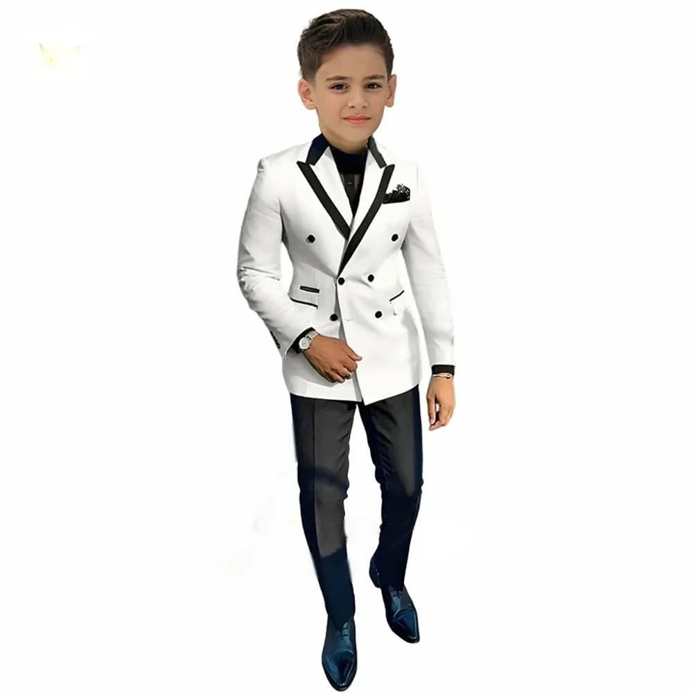 Costumes blancs et beiges pour garçons, 2 pièces, mode de fête, Blazer à Double boutonnage, pantalon