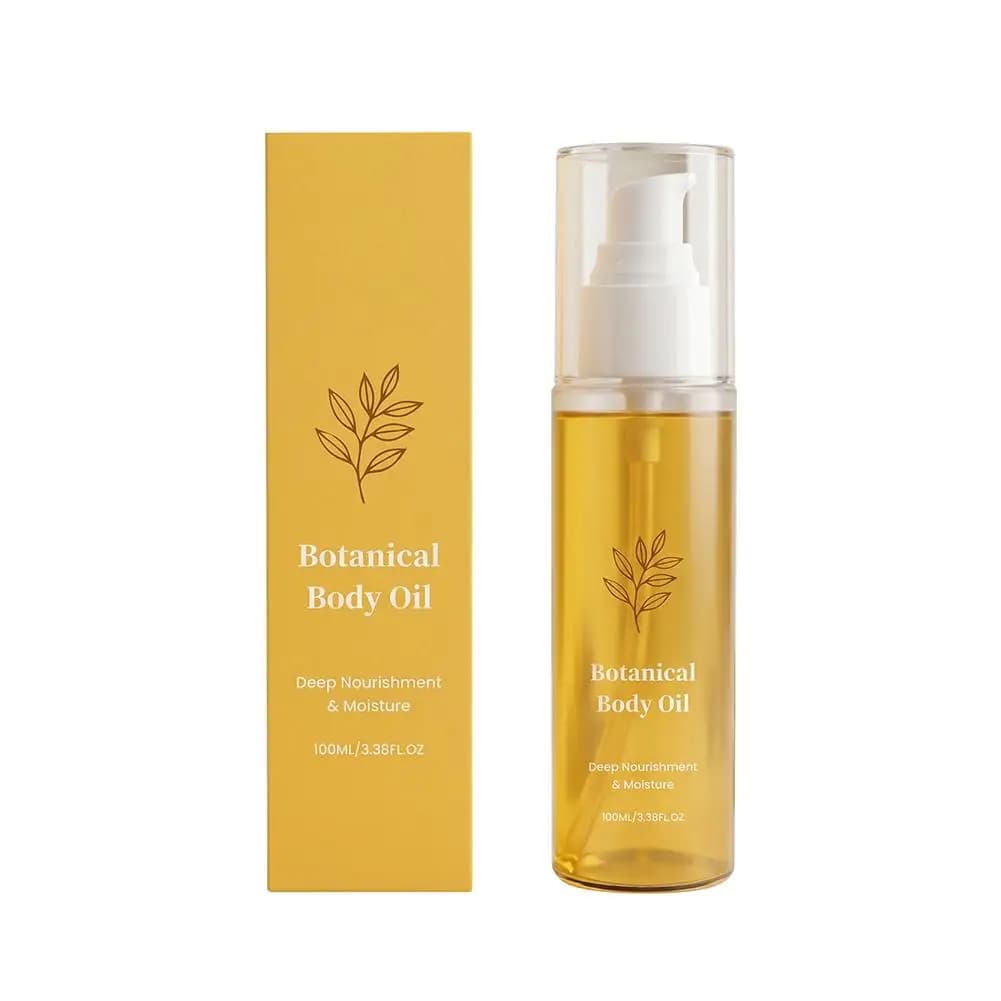 Huile corporelle botanique naturelle douce, hydratant profond pour peaux sèches, texture soyeuse et 