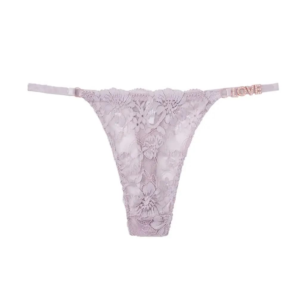 Culotte string en dentelle à lettres en strass, sans couture, taille basse, pour femme, en maille, c