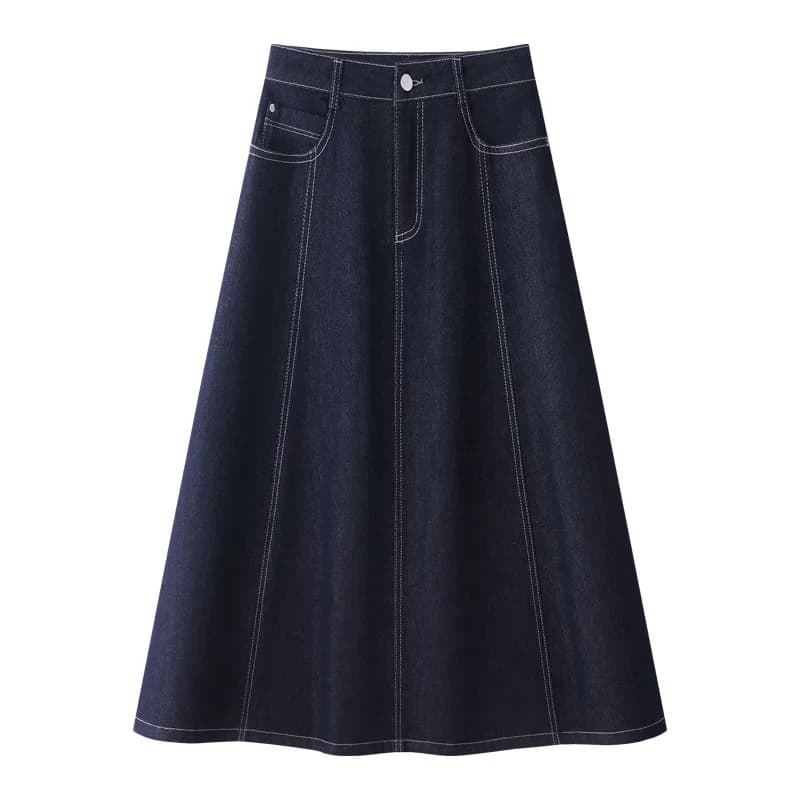 Jupes mi-mollet en Denim bleu foncé pour femmes, nouvelle collection printemps et été 2021, décontra