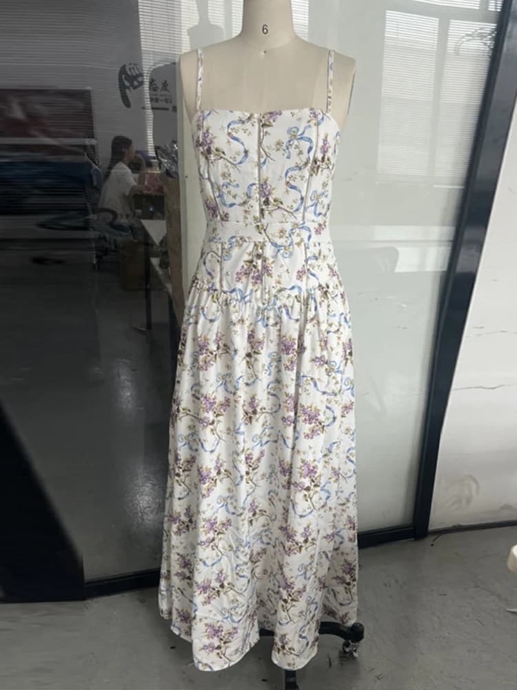 Robe longue imprimée sans manches pour femmes, Sexy, sans bretelles, dos nu, taille cintrée, plissée