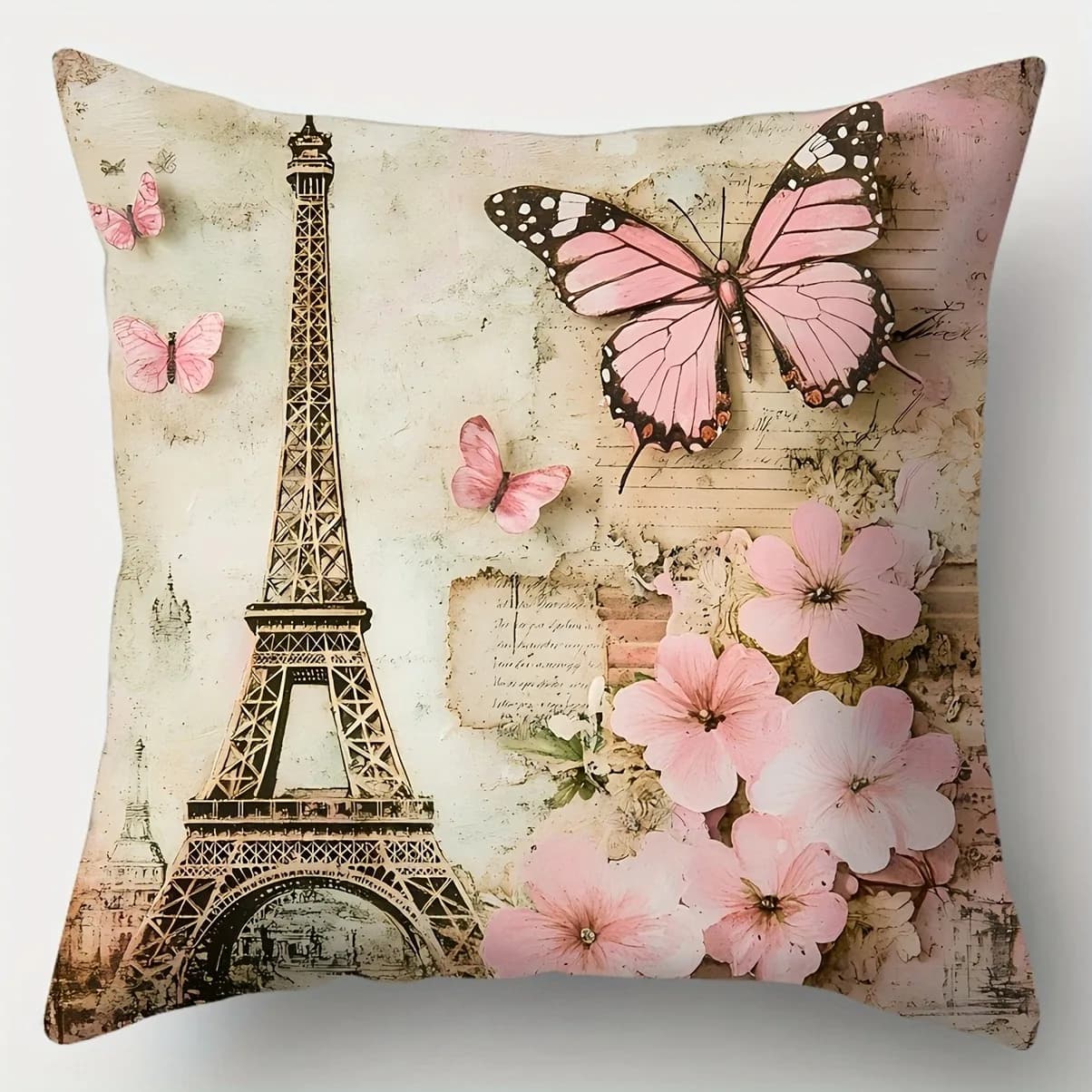 Housse de coussin pour canapé de salon, tour Eiffel de Paris romantique et voiture rose, douce et co
