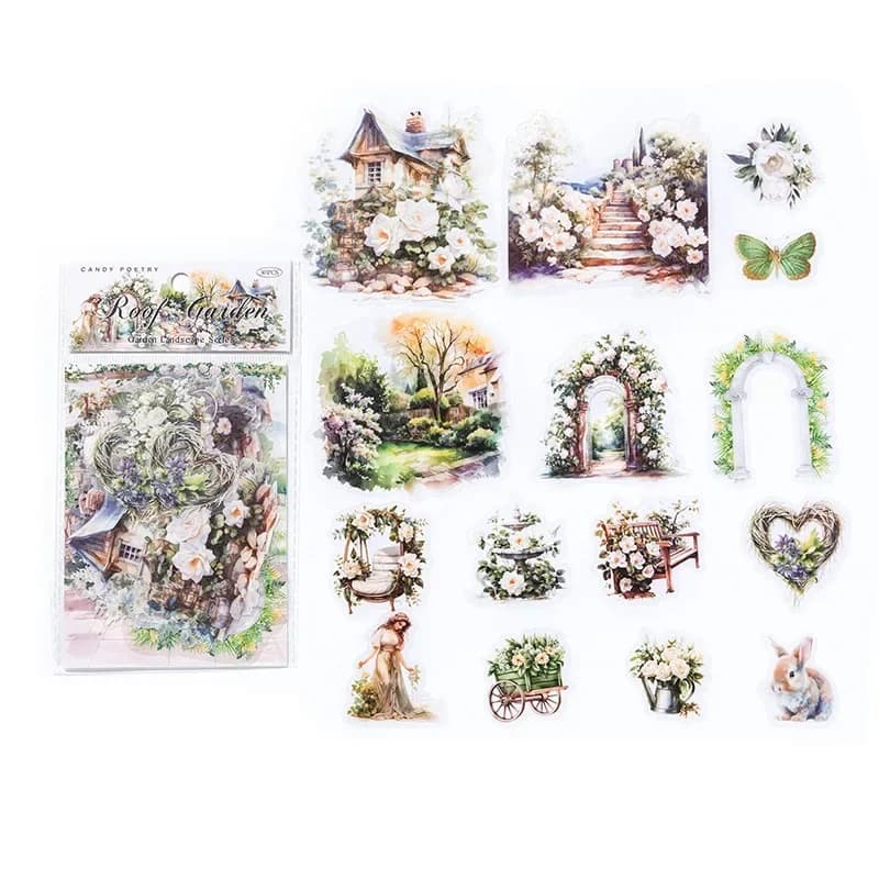 Autocollants transparents de paysage de jardin, 30 pièces/sac, fleurs rétro, fenêtres, cabines, clôt