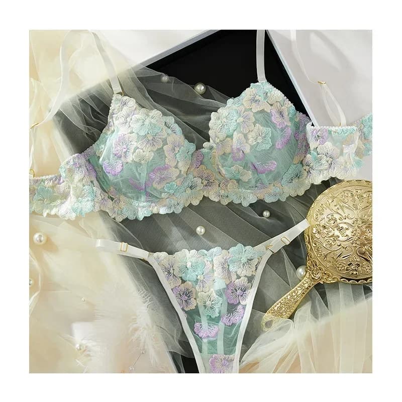 Ensemble de lingerie sexy et délicate, soutien-gorge et culotte en dentelle brodée, ensemble féeriqu