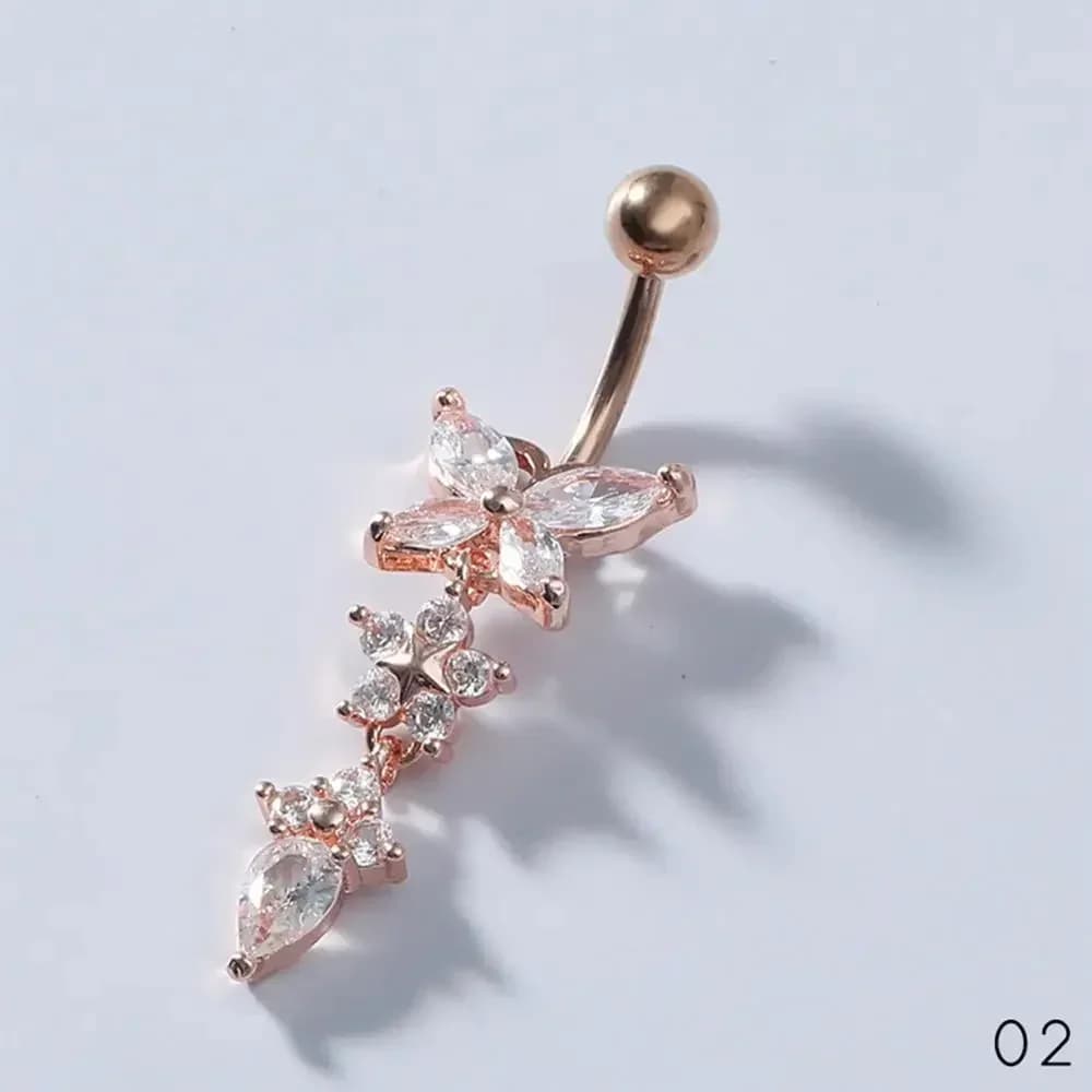 Magnifique Piercing de nombril, bijoux de corps, mode brillant papillon fleur Zircon pendentif en ac