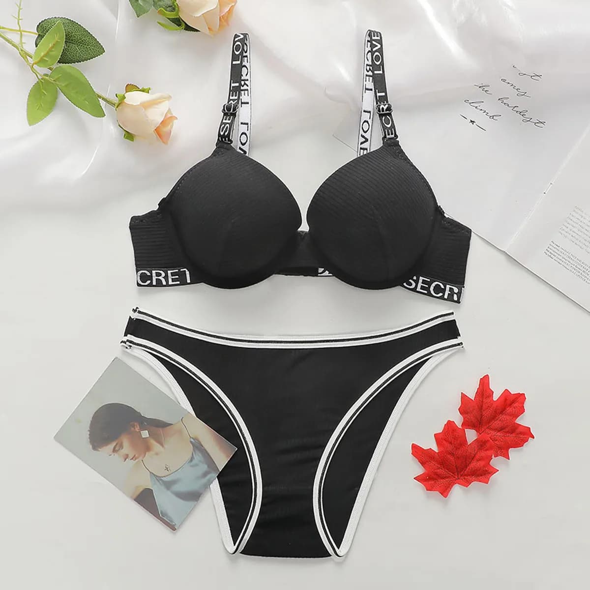 Ensemble Soutien-gorge Push Up À Armature Rembourré T Shirt Seamless Et String 2 Pièces Lingerie Quo