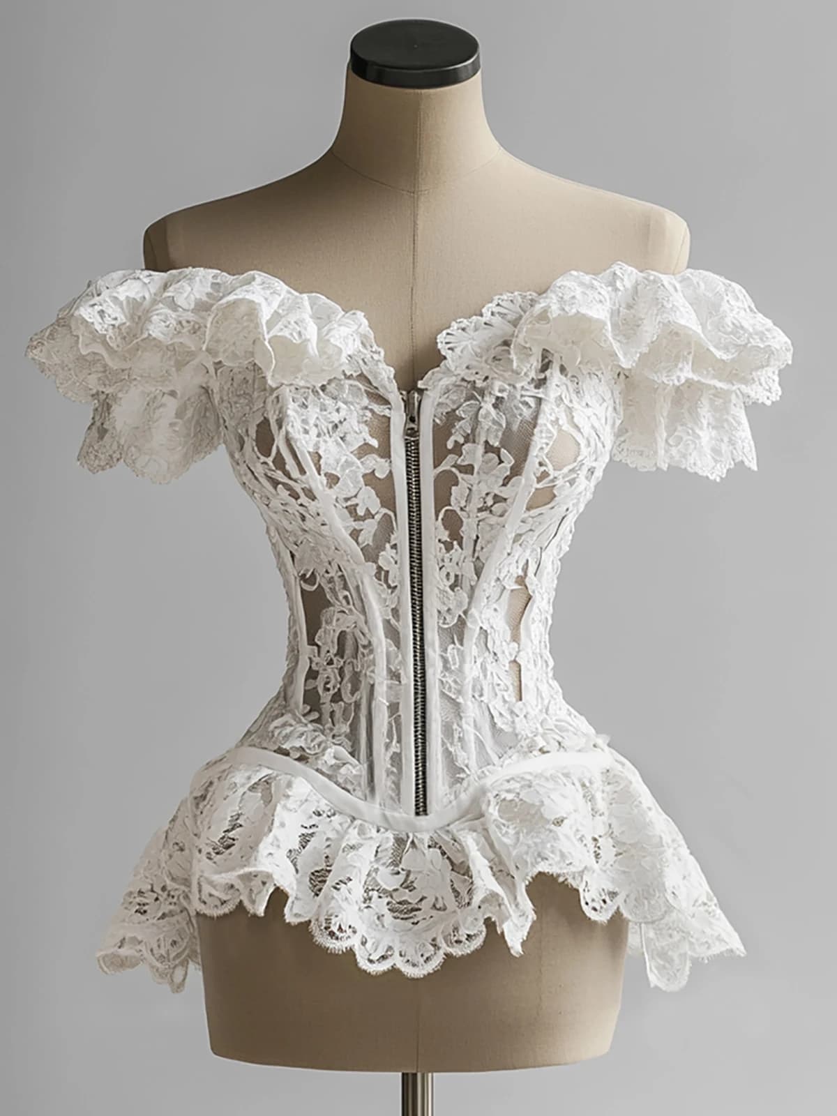 Corset français chemisier femme dentelle à volants épaules dénudées fermeture éclair bustiers Bustie