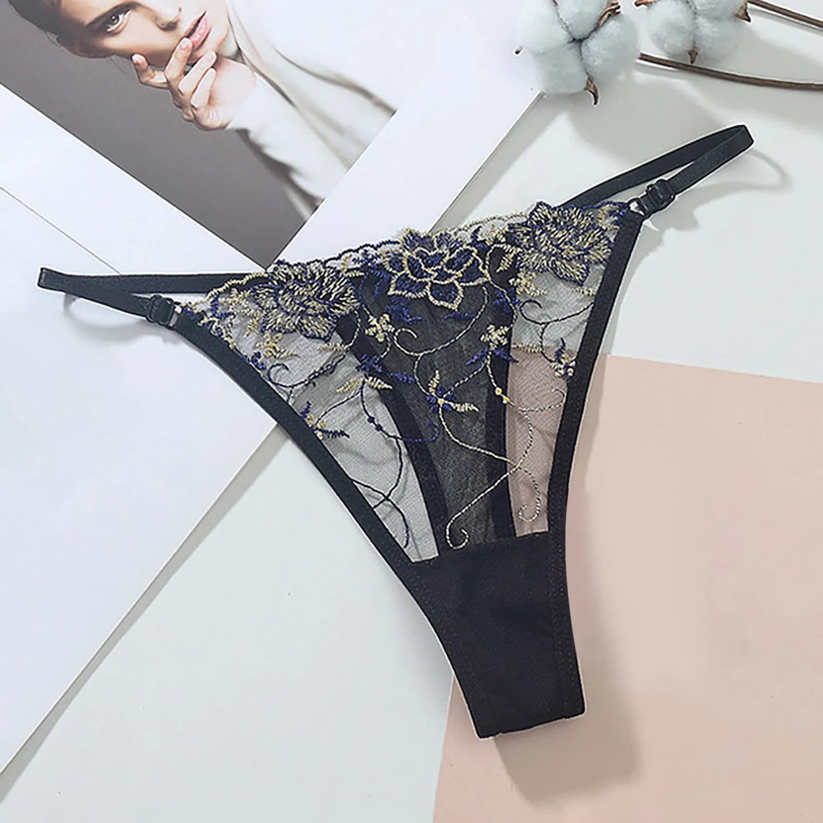 Culotte femme Lingerie pour dames brodé maille creuse séduisante string culotte femme vêtements Ropa