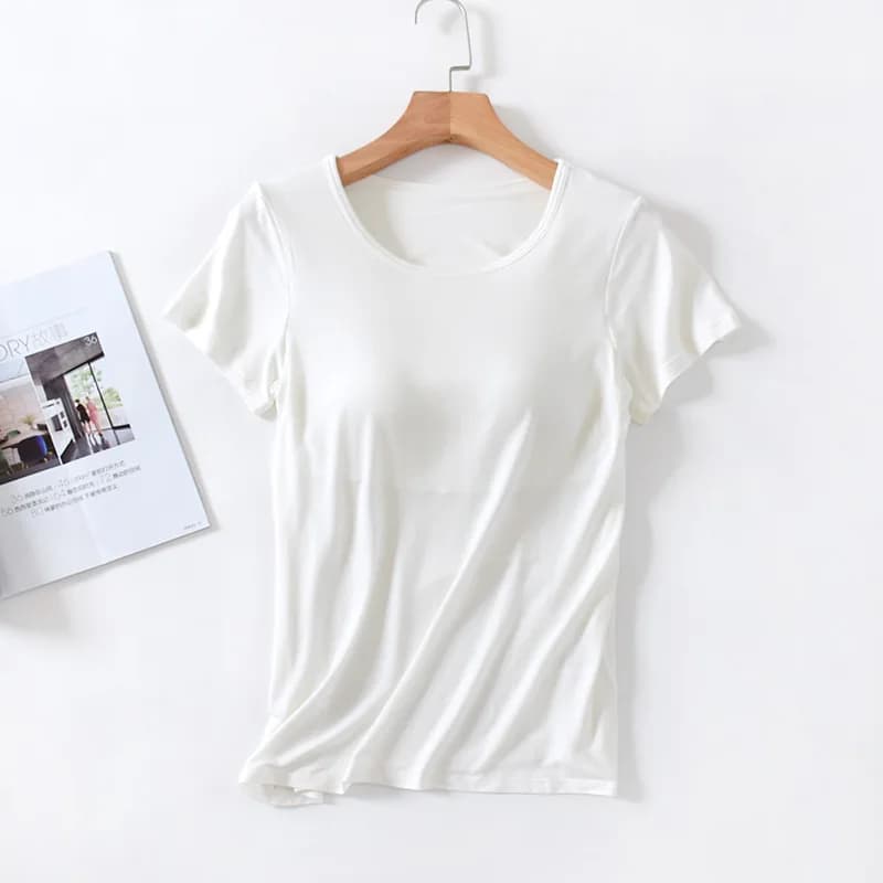 Pyjama d'été à manches courtes pour femmes, vêtements de nuit féminins, coussin de poitrine, t-shirt