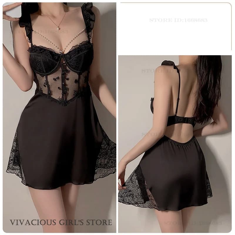Ensemble de vêtements de nuit dos nu pour femmes, robe Twinset, chemise de nuit brodée, vêtements de