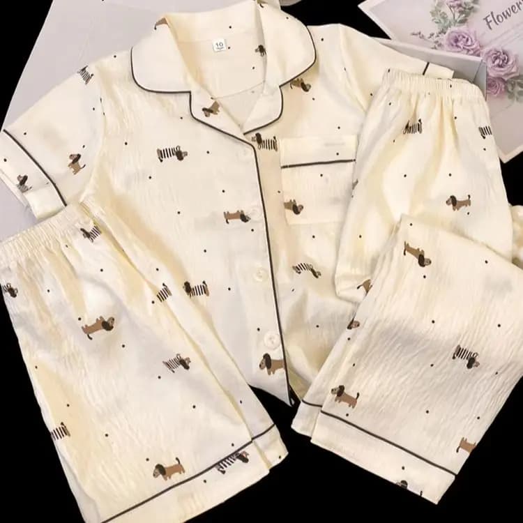 Ensemble de pyjama imprimé chiot mignon, haut à manches courtes et short et pantalon assortis, vêtem