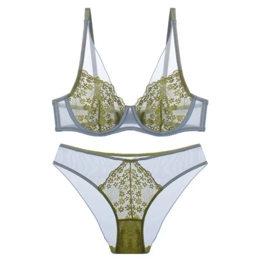 Ensemble soutien-gorge et culotte vintage français en dentelle florale, lingerie push-up sans coutur