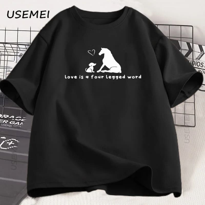 L'amour est un mot à quatre pattes T-Shirt hommes femmes drôle cheval chien amant animal de compagni