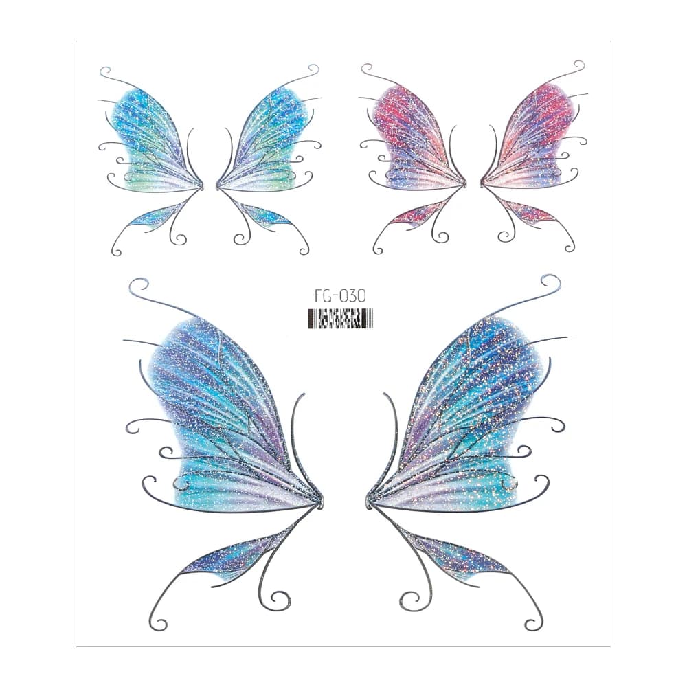 Autocollant de tatouage brillant ailes de papillon féerique 3D, faux tatouages imperméables pour yeu