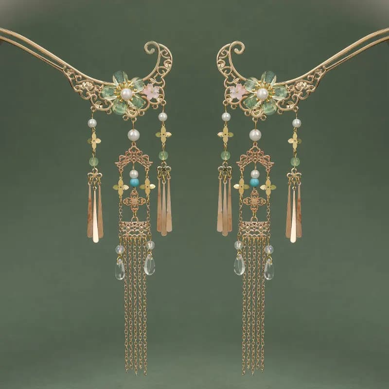 Petit ensemble de couronnes de cheveux style Tang, épingle à cheveux à pompon style Dinastie Song, a