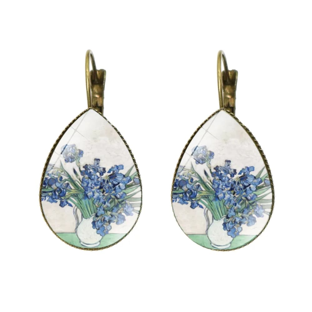 Boucles d'oreilles pendantes en forme de goutte d'eau Van Gogh, motif Tournesol Nuit étoilée, caboch