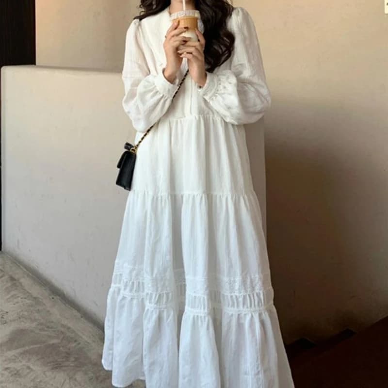 Robe mi-longue à volants doux pour femmes, style français, décontracté, vacances, manches lanterne, 