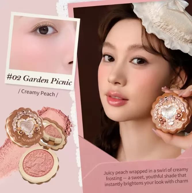 Palette de fard à joues embossée Flower Knows Bunny Garden Collection, longue tenue, waterproof, fin