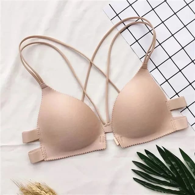 Soutien-gorge sexy pour femme, une pièce, à bretelles croisées, froncé, push-up, avec fermeture avan