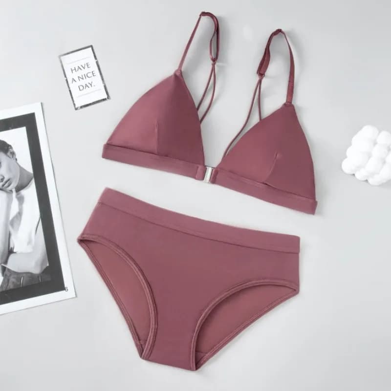 Ensemble de soutien-gorge à fermeture frontale pour femme, lingerie sexy soyeuse, culotte taille bas