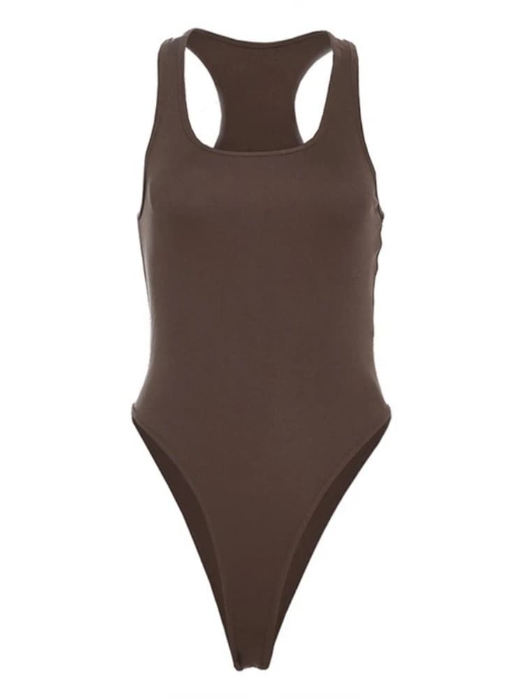 Body marron uni, Lingerie Sexy, débardeur sans manches pour femmes, Streetwear, Slim Fit, vêtements 