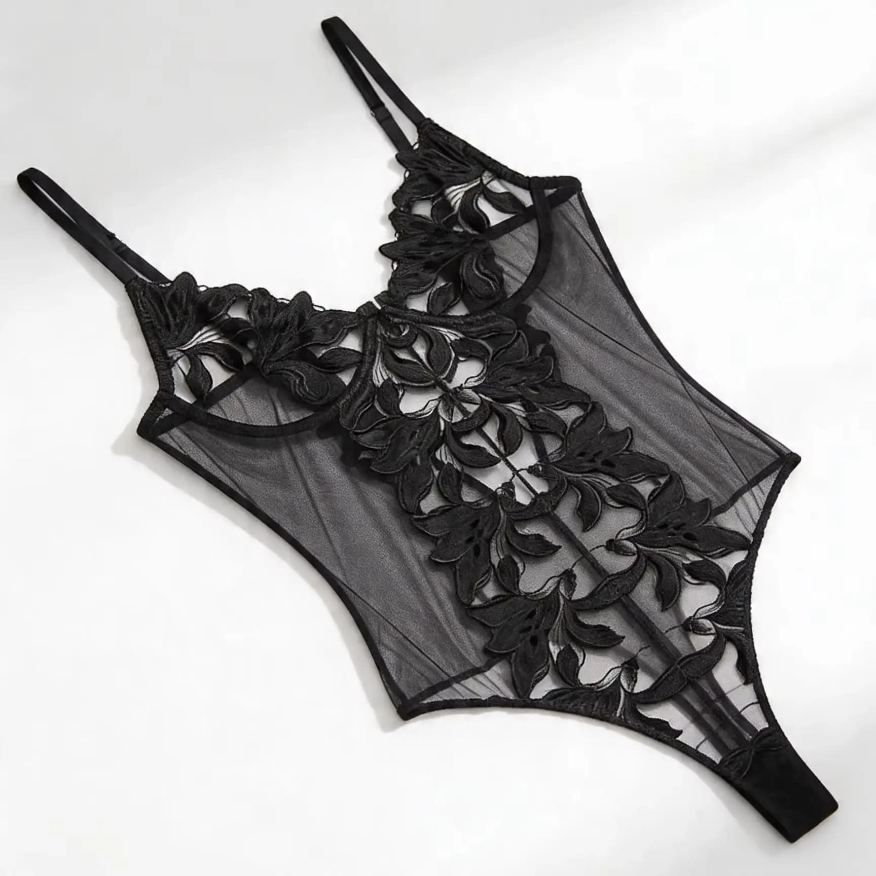 Bodysuits transparents en dentelle, string, lingerie sexy pour femmes, babydolls, sous-vêtements éro