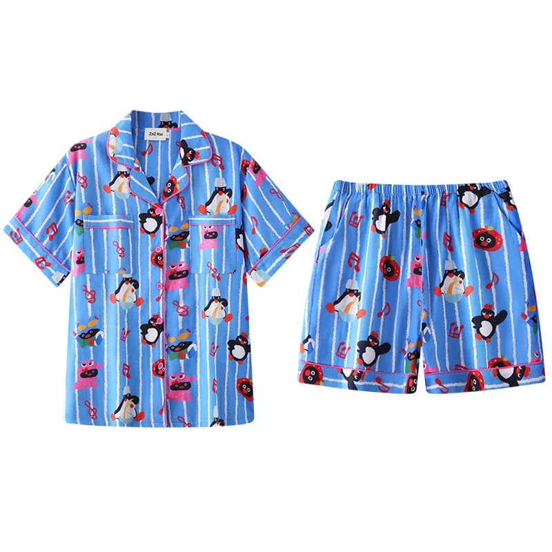 Kawaii Pingu pyjamas pantalon Anime pur coton respirant confort vêtements de nuit ensemble short et 