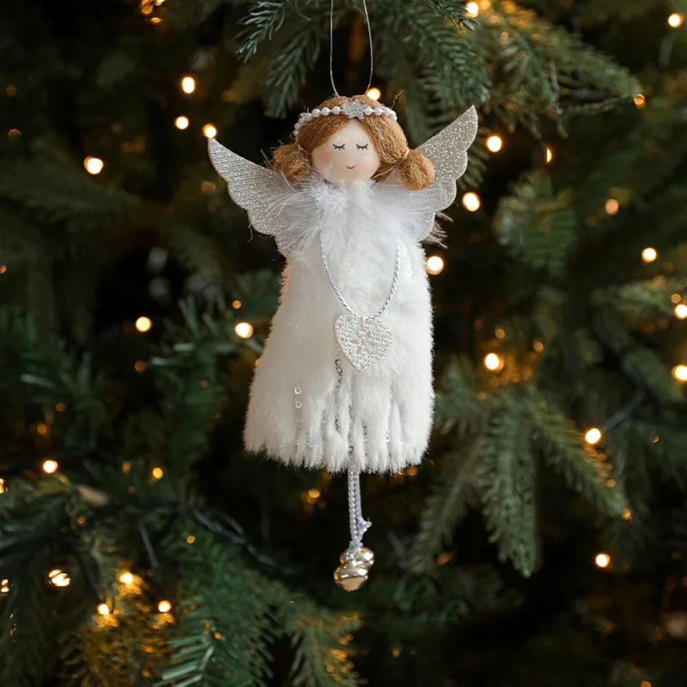 Ambiance de Festival, ange de noël mignon avec cloche, pendentif d'ange artisanal fait à la main, or