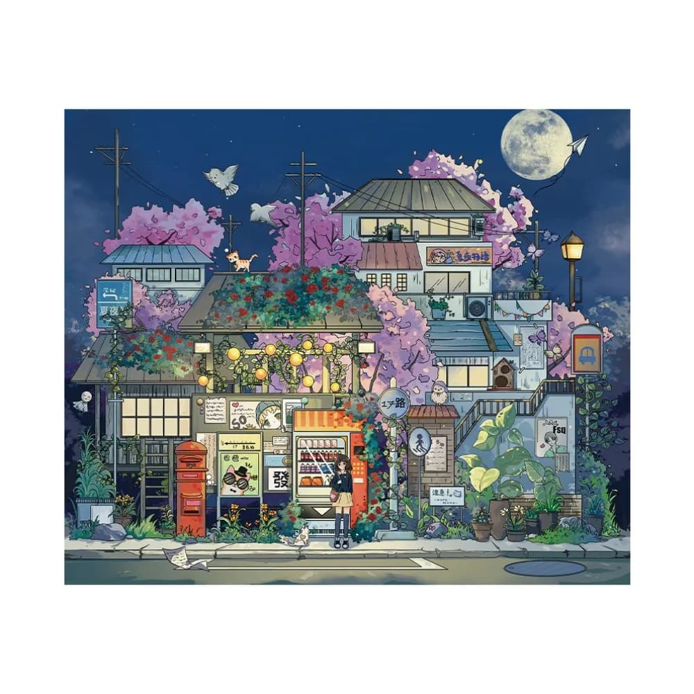 Lot de 4 autocollants paysage miniature 3D en PET, série Arrêt de Bus Nuit d'été, grande taille, pou