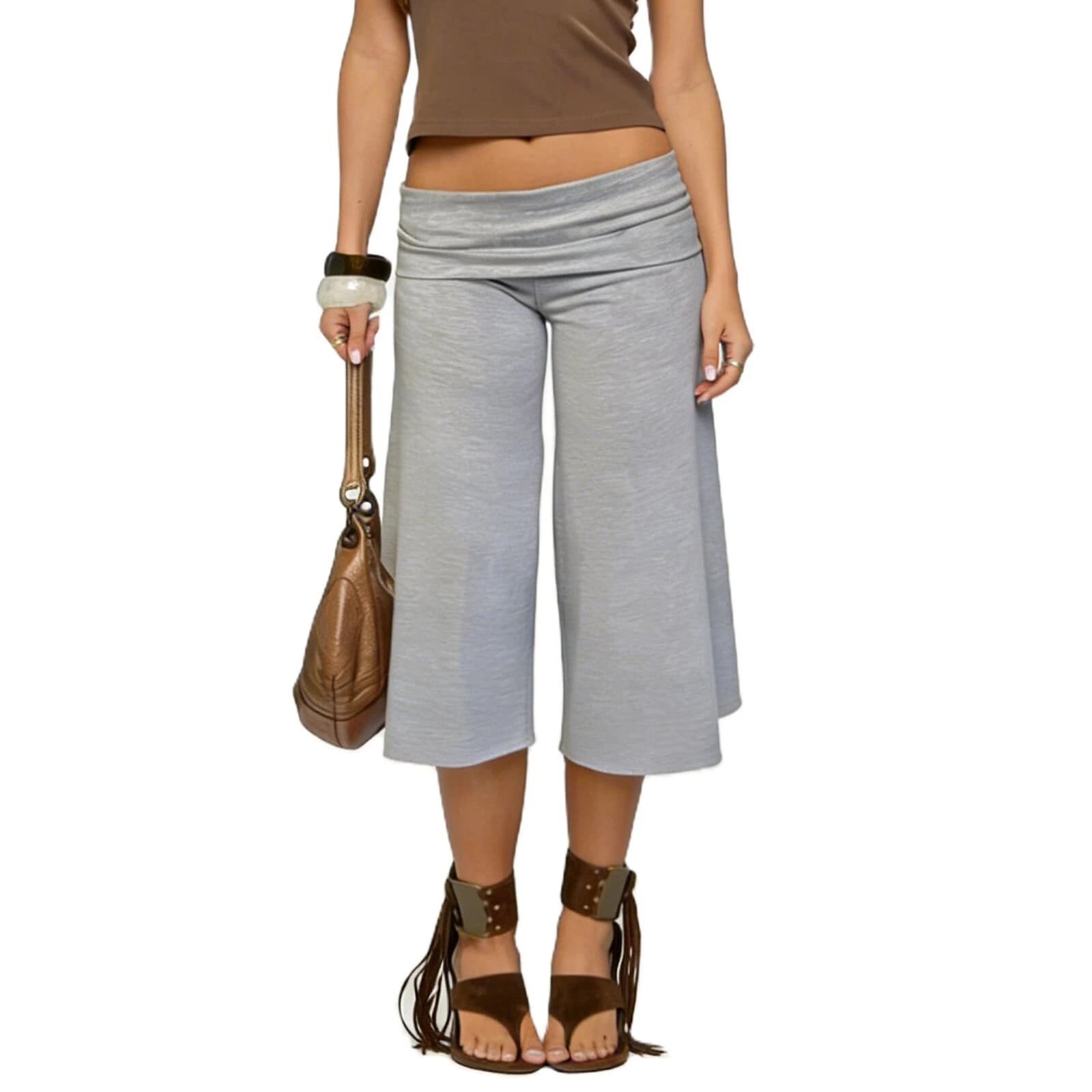 Pantalon Gaucho Femme, Culotte à revers, Jambe large, Capri, Palazzo, Confortable, Yoga, Loungewear,