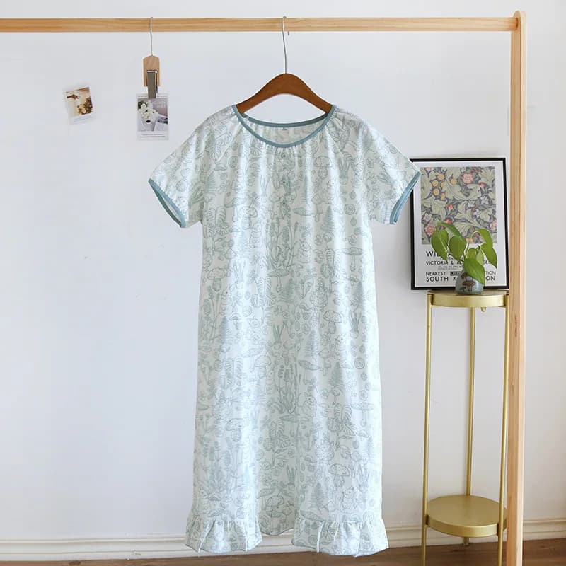 Chemise de nuit pour femme 1 pièce, robe de nuit décontractée en gaze de coton, manches courtes et c