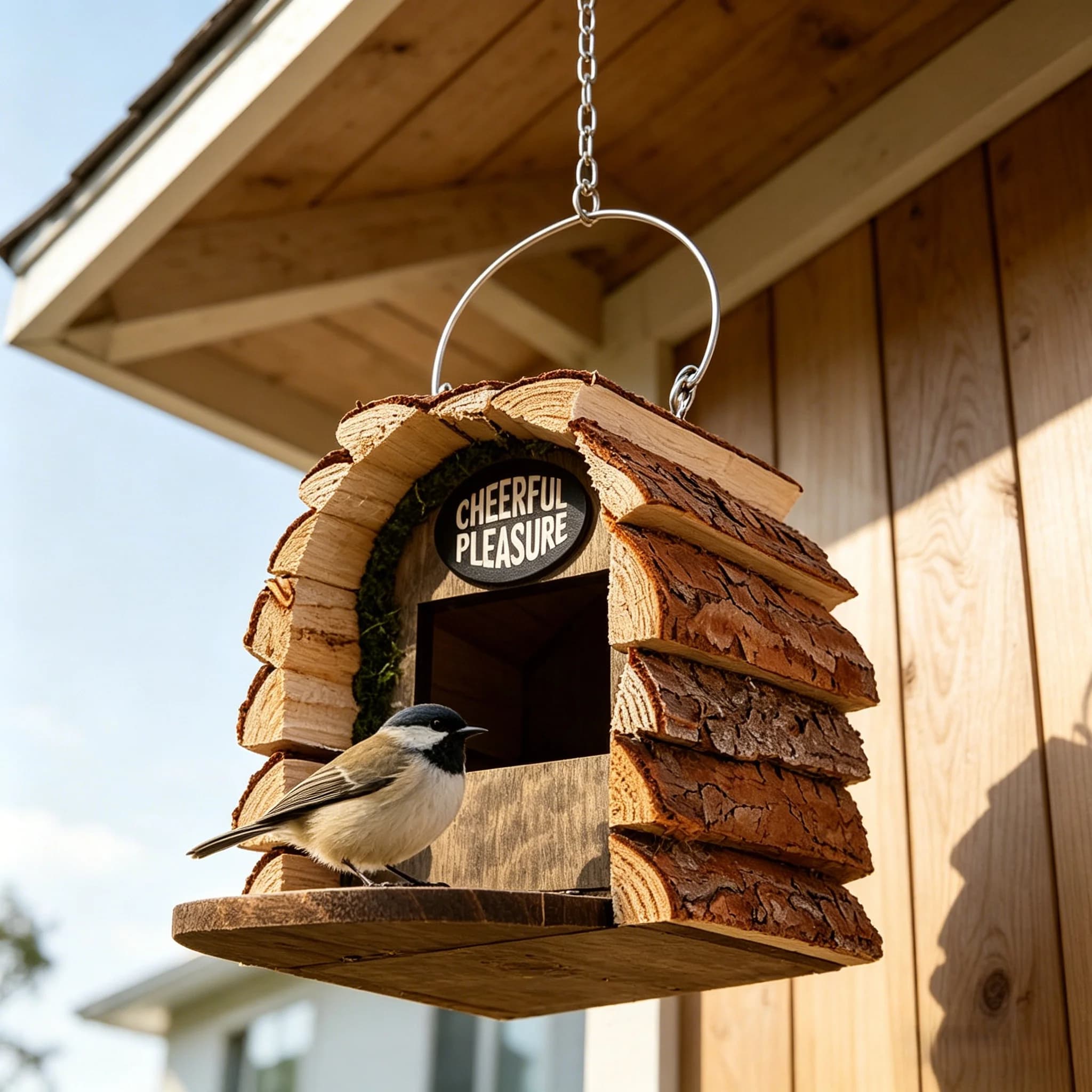 Nichoir en bois, Nid d'oiseaux suspendu naturel pour l'extérieur avec station d'alimentation, Boîte 