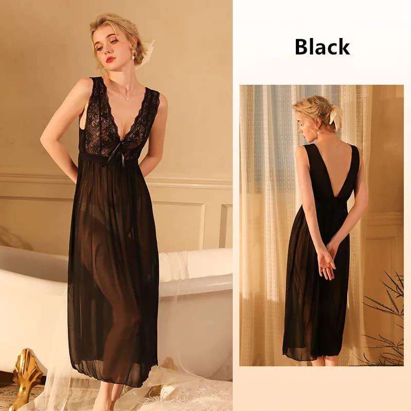 Robe de nuit longue de mariage pour femmes, en dentelle, Perspective, Vintage, élégante, coupe basse