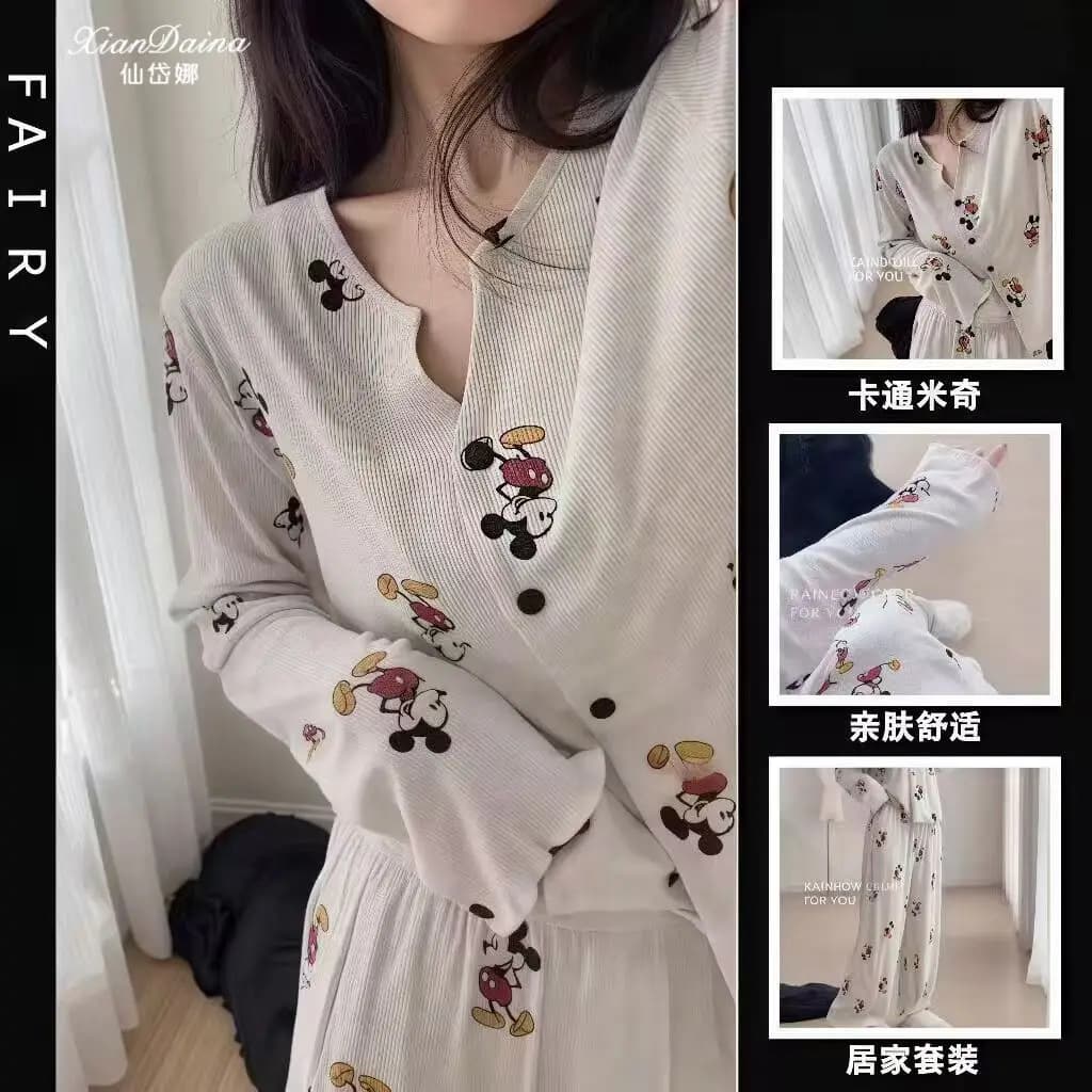 Pyjama Disney nouveau style doux à manches courtes, rayures simples, vêtements de loisirs pour fille