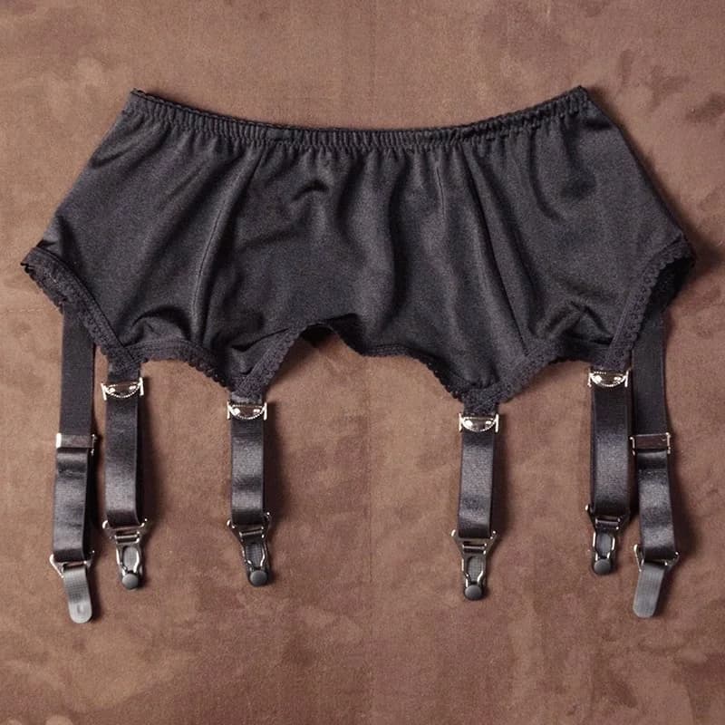 Porte-jarretelles gothique en Satin lisse pour femmes, noir/blanc, avec Six sangles pour bas hauts d