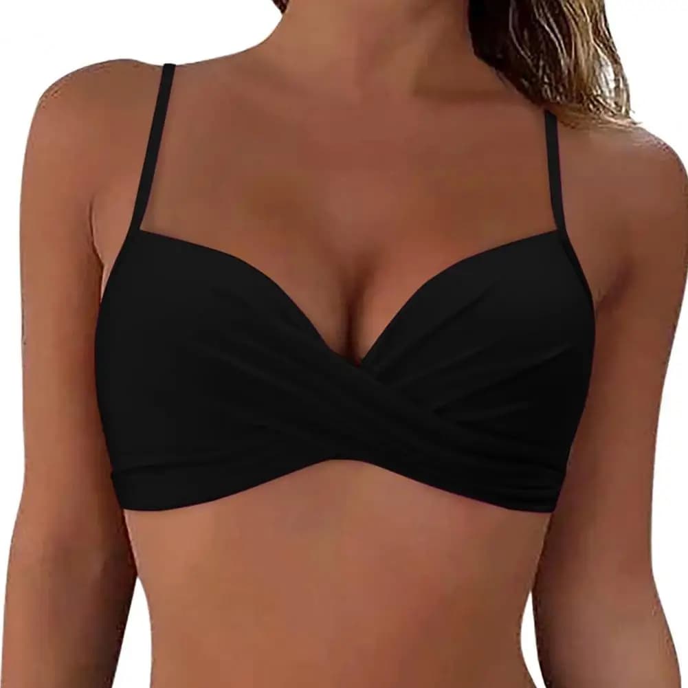 Haut de maillot de bain élégant pour femme, dos nu, avec fermeture papillon, décolleté en V et nœud 